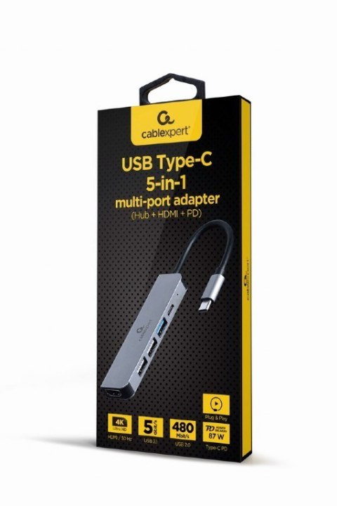 Adapter wieloportowy USB-C 5w1, PD, HDMI, USB 3.1, USB 2.0x2 Gembird