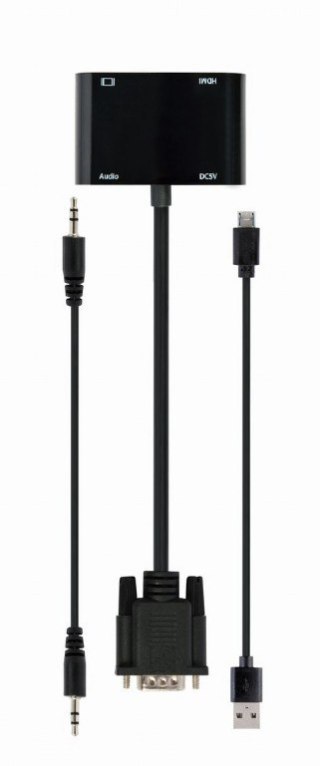 Konwerter sygnału VGA do HDMI + VGA czarny, 15 cm Gembird