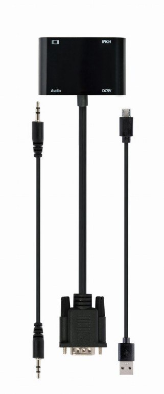 Konwerter sygnału VGA do HDMI + VGA czarny, 15 cm Gembird