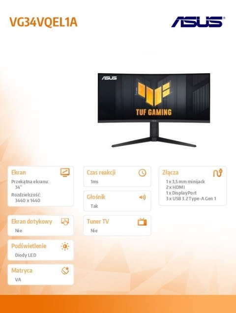Monitor 34 cali VG34VQEL1A Asus Monitor 34 cali VG34VQEL1A Asus
