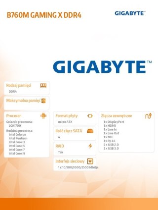 Płyta główna B760M GAMING X DDR4 s1700 DDR4 DP/HDMI mATX Gigabyte