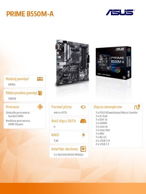 Płyta główna PRIME B550M-A AM4 4DDR4 DVI-D/HDMI M.2 mATX Asus Płyta główna PRIME B550M-A AM4 4DDR4 DVI-D/HDMI M.2 mATX Asus