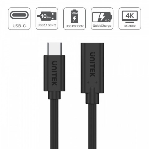 Przedłużacz USB-C 3.1 GEN 2; 4K; PD 100W; 0,5m; M/F; C14086BK Unitek Przedłużacz USB-C 3.1 GEN 2; 4K; PD 100W; 0,5m; M/F; C14086BK Unitek