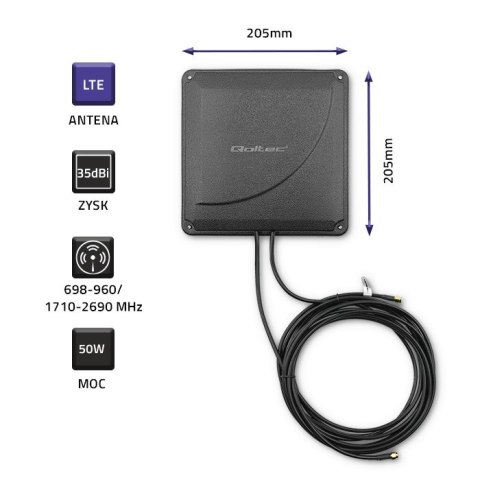 Antena 4G LTE DUAL MIMO booster | 35dBi | 50W | 2xSMA męski Qoltec