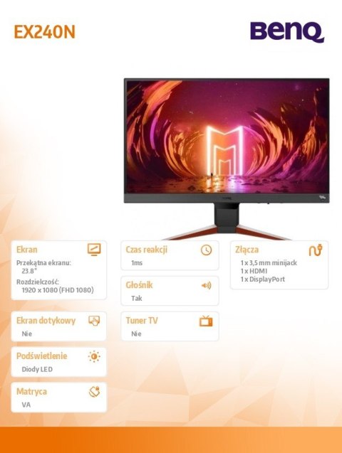 Monitor 23,8 cali EX240N LED 1ms/12mln:1/HDMI/165Hz Benq Monitor 23,8 cali EX240N LED 1ms/12mln:1/HDMI/165Hz Benq