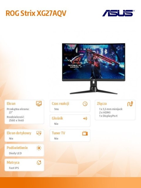 Monitor 27 cali ROG Strix XG27AQV Asus Monitor 27 cali ROG Strix XG27AQV Asus