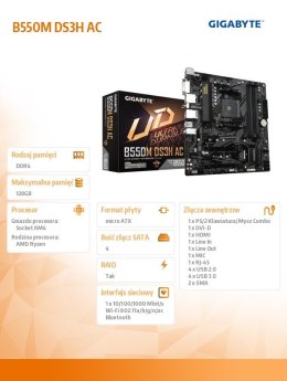 Płyta główna B550M DS3H AC AM4 4DDR4 HDMI/DVI M.2 mATX Gigabyte