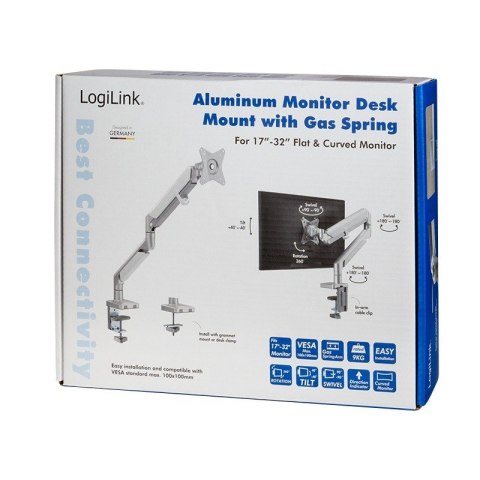 Uchwyt na monitor, 17-27 cali, max 9kg. LogiLink Uchwyt na monitor, 17-27 cali, max 9kg. LogiLink