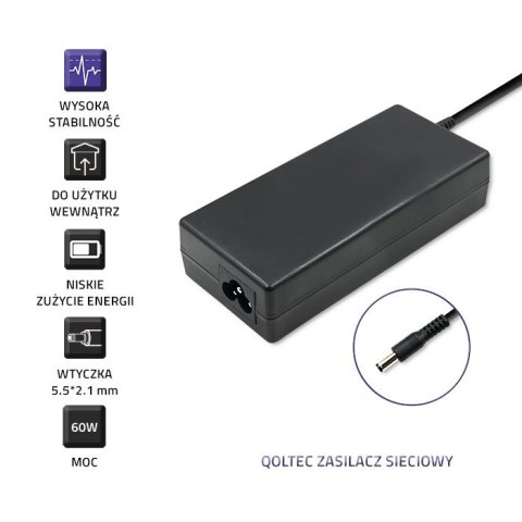 Zasilacz desktopowy 60W | 12V | 5A | 5.5*2.1 + kabel zasilający Qoltec Zasilacz desktopowy 60W | 12V | 5A | 5.5*2.1 + kabel zasilający Qoltec