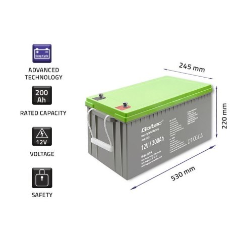Akumulator żelowy Deep Cycle | 12V | 200Ah Qoltec Akumulator żelowy Deep Cycle | 12V | 200Ah Qoltec