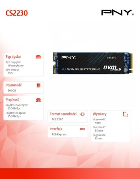 Dysk SSD 500GB M.2 2280 CS2230 M280CS2230-500-RB PNY
