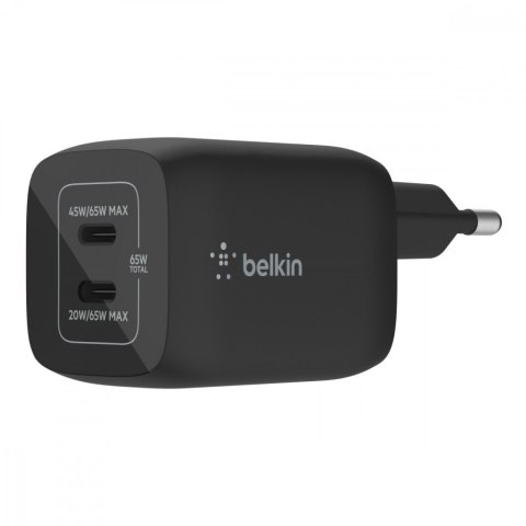 Ładowarka podwójna ścienna 65W USB-C GAN z PPS czarna Belkin Ładowarka podwójna ścienna 65W USB-C GAN z PPS czarna Belkin