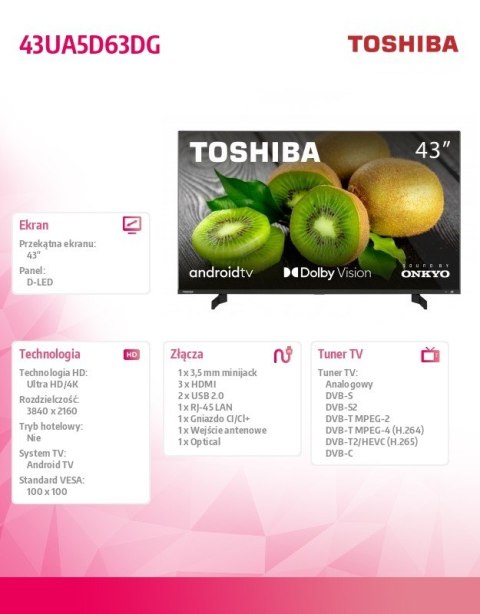 Telewizor LED 43 cale 43UA5D63DG Toshiba