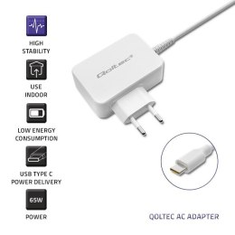 Zasilacz sieciowy 65W | 5-20.3V | 2-3.25A | USB typ C | PD | Biały Qoltec
