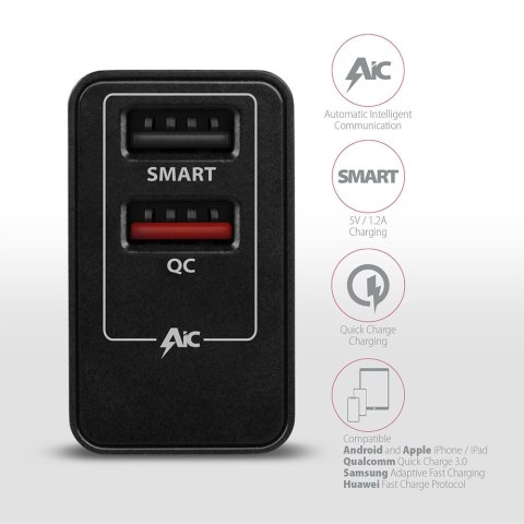 ACU-QS24 Ładowarka sieciowa QC 24W, 2x port USB--A, QC3.0/AFC/FCP + 5V/1.2A AXAGON ACU-QS24 Ładowarka sieciowa QC 24W, 2x port USB--A, QC3.0/AFC/FCP + 5V/1.2A AXAGON