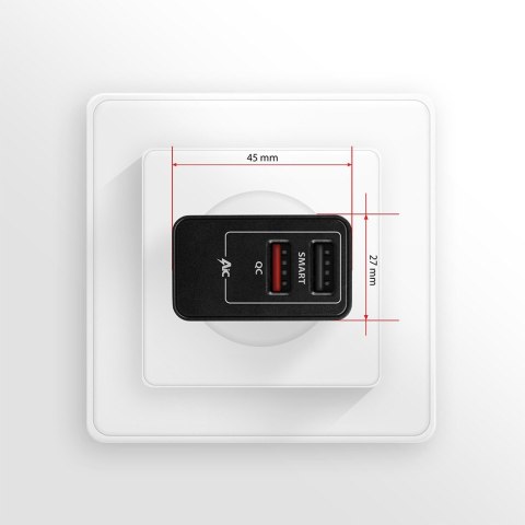 ACU-QS24 Ładowarka sieciowa QC 24W, 2x port USB--A, QC3.0/AFC/FCP + 5V/1.2A AXAGON ACU-QS24 Ładowarka sieciowa QC 24W, 2x port USB--A, QC3.0/AFC/FCP + 5V/1.2A AXAGON