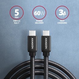 BUCM3-CM15AB Kabel USB-C - USB-C, 1.5m, PD 60W, 3A, ALU, oplot czarny AXAGON