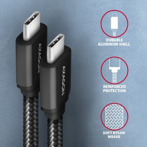 BUCM3-CM15AB Kabel USB-C - USB-C, 1.5m, PD 60W, 3A, ALU, oplot czarny AXAGON BUCM3-CM15AB Kabel USB-C - USB-C, 1.5m, PD 60W, 3A, ALU, oplot czarny AXAGON