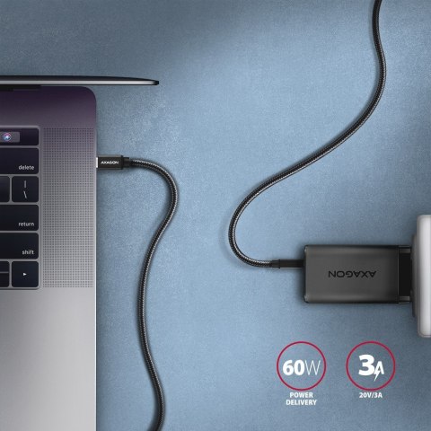 BUCM3-CM15AB Kabel USB-C - USB-C, 1.5m, PD 60W, 3A, ALU, oplot czarny AXAGON BUCM3-CM15AB Kabel USB-C - USB-C, 1.5m, PD 60W, 3A, ALU, oplot czarny AXAGON