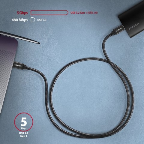 BUCM3-CM15AB Kabel USB-C - USB-C, 1.5m, PD 60W, 3A, ALU, oplot czarny AXAGON BUCM3-CM15AB Kabel USB-C - USB-C, 1.5m, PD 60W, 3A, ALU, oplot czarny AXAGON