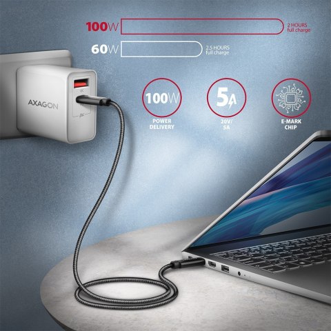 BUCM432-CM10AB Kabel USB-C - USB-C, USB4 Gen 3x2 1m, PD 100W, 8K HD, ALU, oplot Czarny AXAGON BUCM432-CM10AB Kabel USB-C - USB-C, USB4 Gen 3x2 1m, PD 100W, 8K HD, ALU, oplot Czarny AXAGON