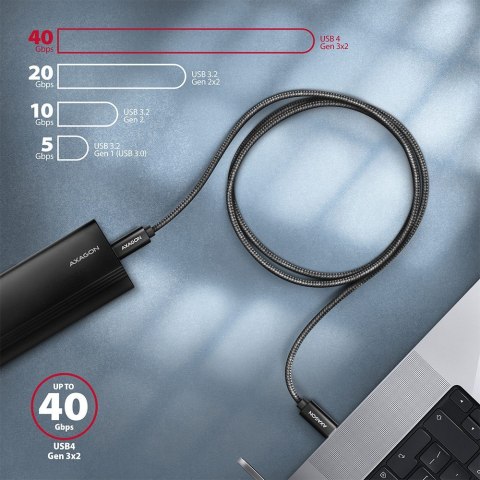 BUCM432-CM10AB Kabel USB-C - USB-C, USB4 Gen 3x2 1m, PD 100W, 8K HD, ALU, oplot Czarny AXAGON BUCM432-CM10AB Kabel USB-C - USB-C, USB4 Gen 3x2 1m, PD 100W, 8K HD, ALU, oplot Czarny AXAGON