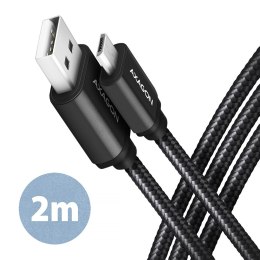 BUMM-AM20AB Kabel MicroUSB - USB A, 2m, USB 2.0, 2.4A, ALU, oplot Czarny AXAGON
