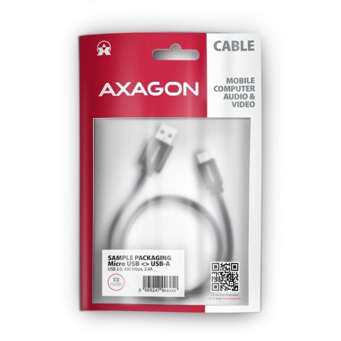 BUMM-AM20AB Kabel MicroUSB - USB A, 2m, USB 2.0, 2.4A, ALU, oplot Czarny AXAGON BUMM-AM20AB Kabel MicroUSB - USB A, 2m, USB 2.0, 2.4A, ALU, oplot Czarny AXAGON