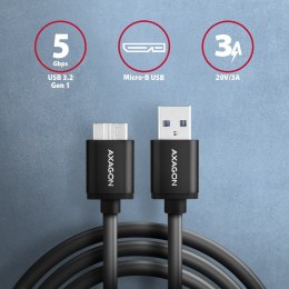 BUMM3-AM10AB Kabel Micro-B USB USB-A 3.2 Gen 1, 1m, 3A, ALU, PVC Czarny AXAGON