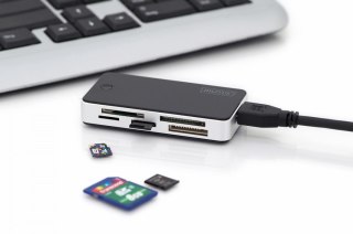 Czytnik kart 5-portowy USB 3.0 SuperSpeed, All-in-one, Czarno-srebrny Digitus