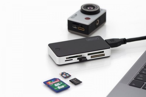 Czytnik kart 5-portowy USB 3.0 SuperSpeed, All-in-one, Czarno-srebrny Digitus