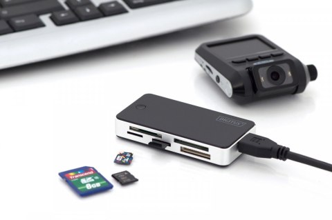 Czytnik kart 5-portowy USB 3.0 SuperSpeed, All-in-one, Czarno-srebrny Digitus