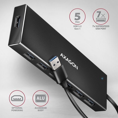 HUE-F7A Hub 7-portowy USB 3.2 Gen 1 ALU FLAT, micro USB, 1m USB-A kabel AXAGON HUE-F7A Hub 7-portowy USB 3.2 Gen 1 ALU FLAT, micro USB, 1m USB-A kabel AXAGON