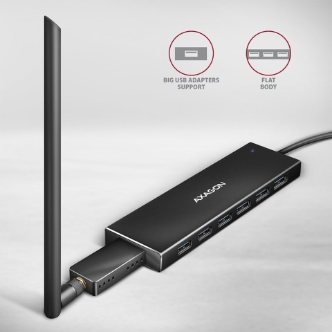 HUE-F7A Hub 7-portowy USB 3.2 Gen 1 ALU FLAT, micro USB, 1m USB-A kabel AXAGON HUE-F7A Hub 7-portowy USB 3.2 Gen 1 ALU FLAT, micro USB, 1m USB-A kabel AXAGON