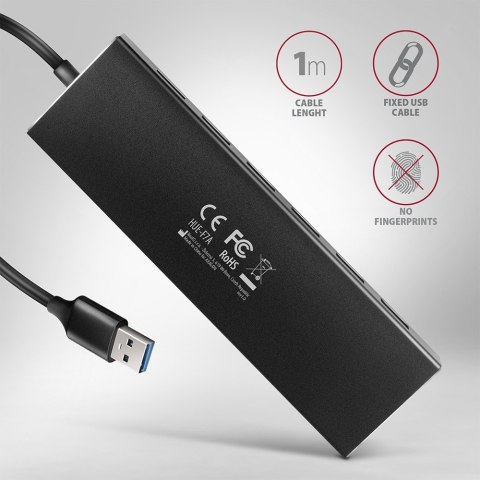 HUE-F7A Hub 7-portowy USB 3.2 Gen 1 ALU FLAT, micro USB, 1m USB-A kabel AXAGON HUE-F7A Hub 7-portowy USB 3.2 Gen 1 ALU FLAT, micro USB, 1m USB-A kabel AXAGON