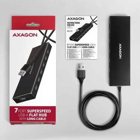 HUE-F7A Hub 7-portowy USB 3.2 Gen 1 ALU FLAT, micro USB, 1m USB-A kabel AXAGON HUE-F7A Hub 7-portowy USB 3.2 Gen 1 ALU FLAT, micro USB, 1m USB-A kabel AXAGON