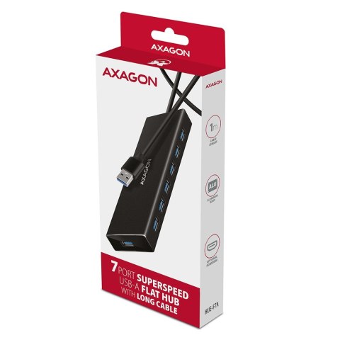 HUE-F7A Hub 7-portowy USB 3.2 Gen 1 ALU FLAT, micro USB, 1m USB-A kabel AXAGON HUE-F7A Hub 7-portowy USB 3.2 Gen 1 ALU FLAT, micro USB, 1m USB-A kabel AXAGON
