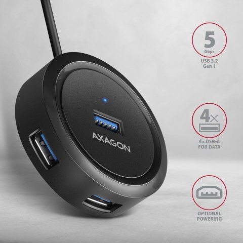 HUE-P1AL Hub 4-portowy USB 3.2 Gen 1 ROUND, micro USB, 1.2m USB-A kabel AXAGON HUE-P1AL Hub 4-portowy USB 3.2 Gen 1 ROUND, micro USB, 1.2m USB-A kabel AXAGON