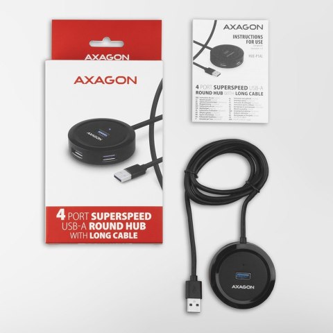 HUE-P1AL Hub 4-portowy USB 3.2 Gen 1 ROUND, micro USB, 1.2m USB-A kabel AXAGON HUE-P1AL Hub 4-portowy USB 3.2 Gen 1 ROUND, micro USB, 1.2m USB-A kabel AXAGON