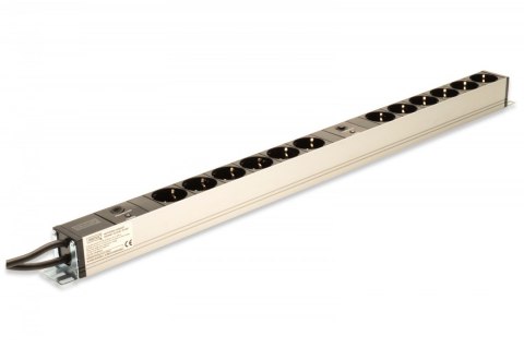 Listwa zasilająca PDU 19" RACK, 12x gniazdo Schuko, 2x 2m wtyk Unischuko, 16A, zabezpieczenie przeciążeniowe, profil aluminiowy Digitus