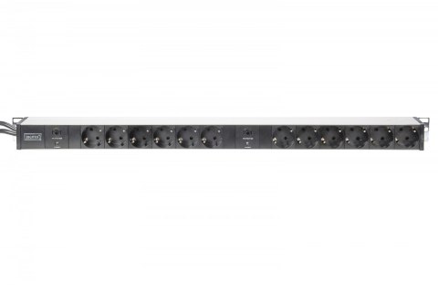 Listwa zasilająca PDU 19" RACK, 12x gniazdo Schuko, 2x 2m wtyk Unischuko, 16A, zabezpieczenie przeciążeniowe, profil aluminiowy Digitus