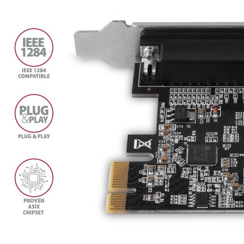 PCEA-P1N Kontroler PCIe 1x port równoległy LPT, w zestawie SP & LP AXAGON PCEA-P1N Kontroler PCIe 1x port równoległy LPT, w zestawie SP & LP AXAGON
