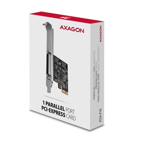 PCEA-P1N Kontroler PCIe 1x port równoległy LPT, w zestawie SP & LP AXAGON PCEA-P1N Kontroler PCIe 1x port równoległy LPT, w zestawie SP & LP AXAGON