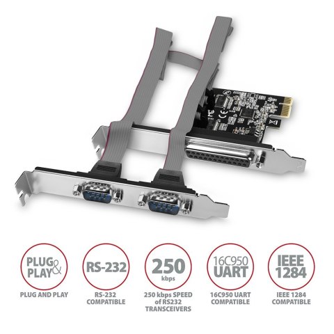 PCEA-PSN Kontroler PCIe 1x port równoległy LPT + 2x port szeregowy RS232 250 kbps, w zestawie SP & LP AXAGON PCEA-PSN Kontroler PCIe 1x port równoległy LPT + 2x port szeregowy RS232 250 kbps, w zestawie SP & LP AXAGON
