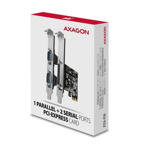PCEA-PSN Kontroler PCIe 1x port równoległy LPT + 2x port szeregowy RS232 250 kbps, w zestawie SP & LP AXAGON PCEA-PSN Kontroler PCIe 1x port równoległy LPT + 2x port szeregowy RS232 250 kbps, w zestawie SP & LP AXAGON