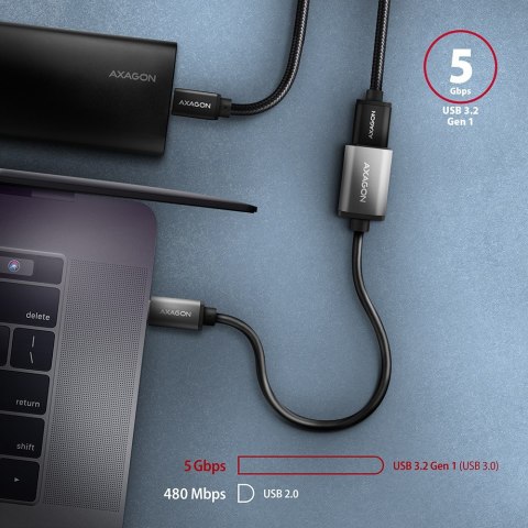 RUCM-AFAC Kabel adapter USB 3.2 Gen 1 Type-C samiec -> Type-A żeńska, 0,2m, 3A, ALU AXAGON RUCM-AFAC Kabel adapter USB 3.2 Gen 1 Type-C samiec -> Type-A żeńska, 0,2m, 3A, ALU AXAGON