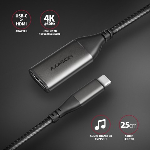 RVC-HI2M Adapter aktywny USB-C -> HDMI 2.0 4K/60Hz Aluminum, 25cm kabel AXAGON RVC-HI2M Adapter aktywny USB-C -> HDMI 2.0 4K/60Hz Aluminum, 25cm kabel AXAGON