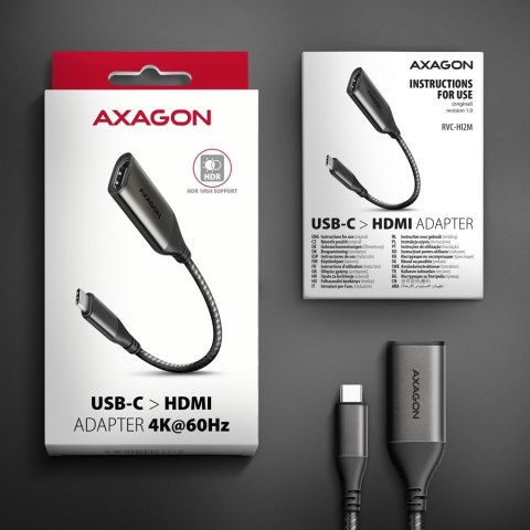 RVC-HI2M Adapter aktywny USB-C -> HDMI 2.0 4K/60Hz Aluminum, 25cm kabel AXAGON RVC-HI2M Adapter aktywny USB-C -> HDMI 2.0 4K/60Hz Aluminum, 25cm kabel AXAGON