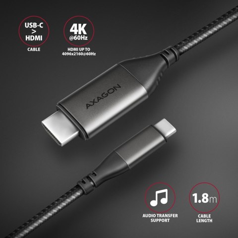 RVC-HI2MC Adapter aktywny USB-C -> HDMI 2.0 4K/60Hz Aluminum, 1.8m kabel AXAGON RVC-HI2MC Adapter aktywny USB-C -> HDMI 2.0 4K/60Hz Aluminum, 1.8m kabel AXAGON