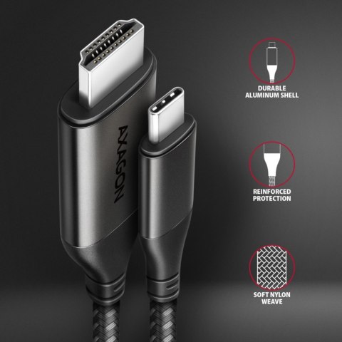 RVC-HI2MC Adapter aktywny USB-C -> HDMI 2.0 4K/60Hz Aluminum, 1.8m kabel AXAGON RVC-HI2MC Adapter aktywny USB-C -> HDMI 2.0 4K/60Hz Aluminum, 1.8m kabel AXAGON